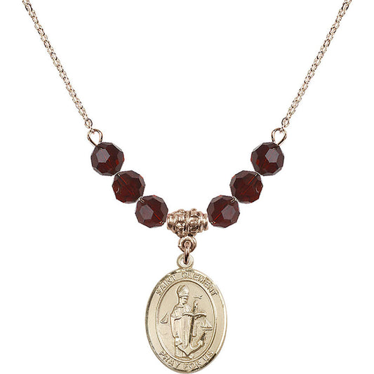 14kt Gold Filled Saint Clement Birthstone Necklace with Garnet Beads - 8340