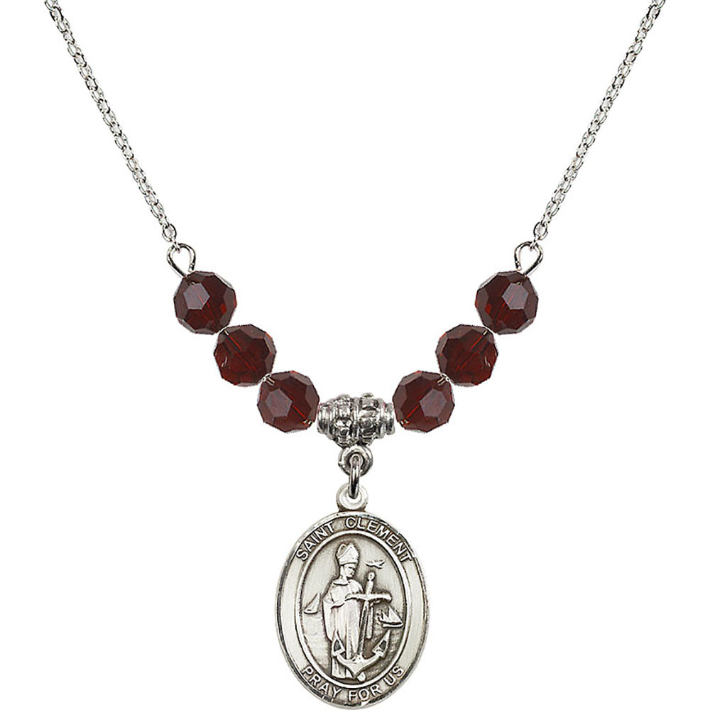Sterling Silver Saint Clement Birthstone Necklace with Garnet Beads - 8340