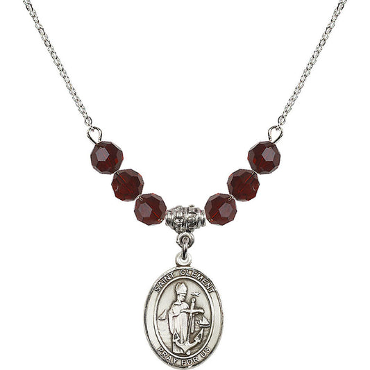 Sterling Silver Saint Clement Birthstone Necklace with Garnet Beads - 8340