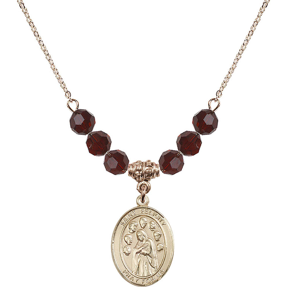 14kt Gold Filled Saint Felicity Birthstone Necklace with Garnet Beads - 8341