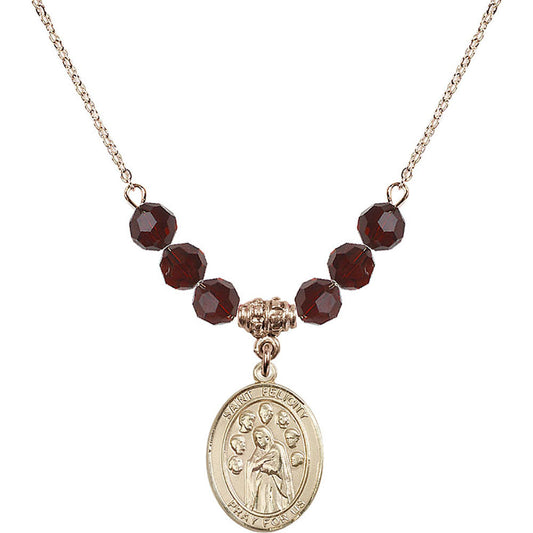 14kt Gold Filled Saint Felicity Birthstone Necklace with Garnet Beads - 8341