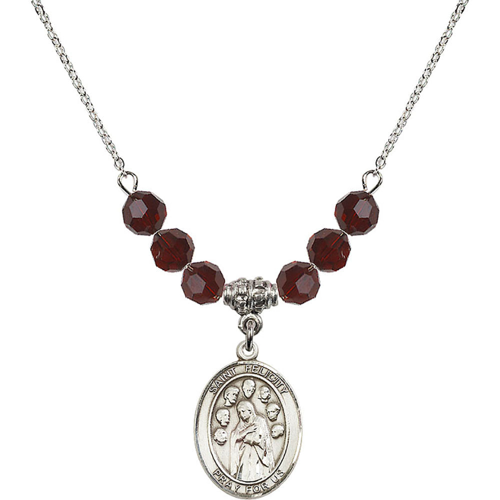 Sterling Silver Saint Felicity Birthstone Necklace with Garnet Beads - 8341