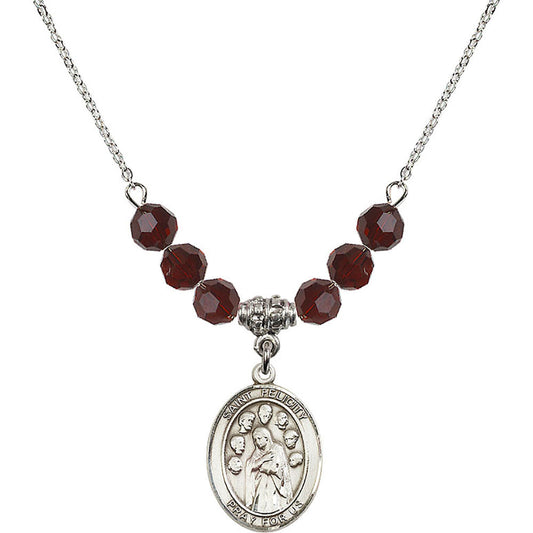 Sterling Silver Saint Felicity Birthstone Necklace with Garnet Beads - 8341