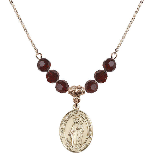 14kt Gold Filled Saint Catherine of Alexandria Birthstone Necklace with Garnet Beads - 8343