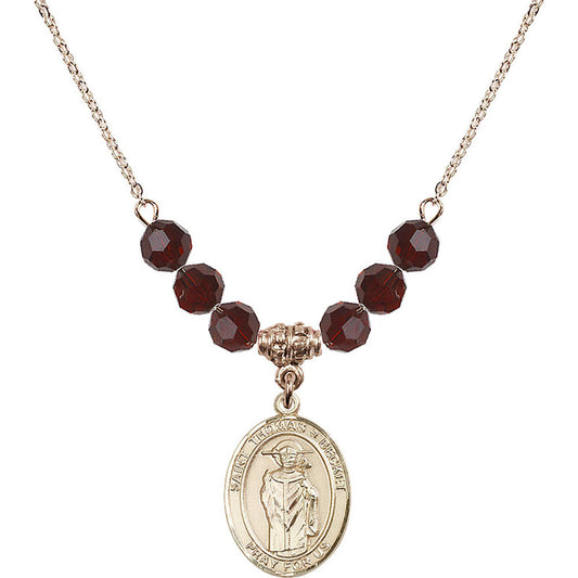 14kt Gold Filled Saint Thomas A Becket Birthstone Necklace with Garnet Beads - 8344