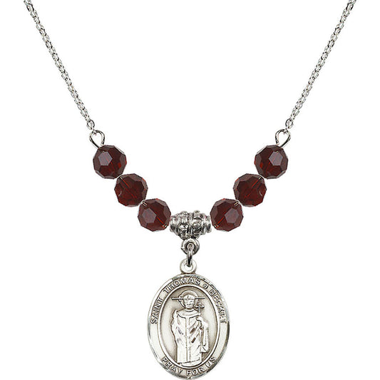 Sterling Silver Saint Thomas A Becket Birthstone Necklace with Garnet Beads - 8344