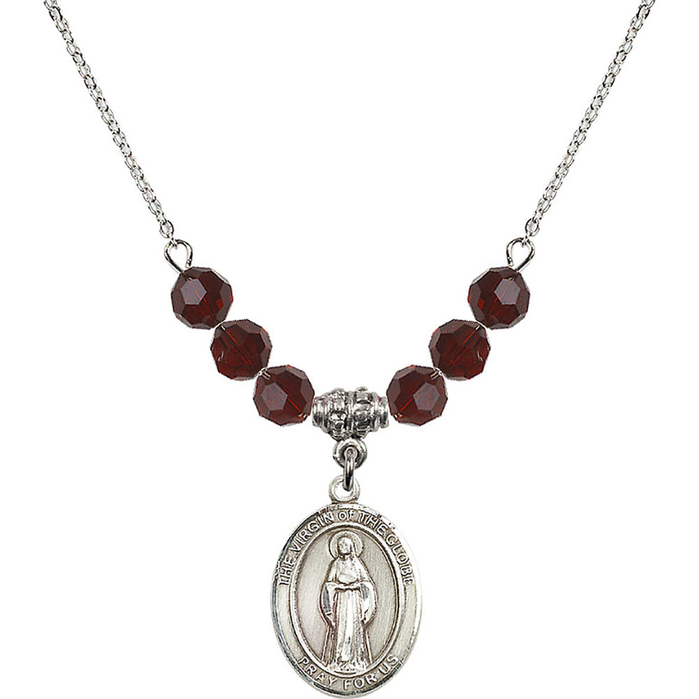 Sterling Silver Virgin of the Globe Birthstone Necklace with Garnet Beads - 8345