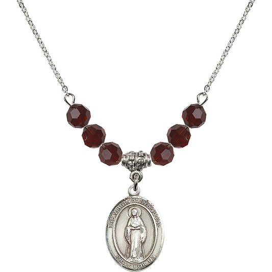Sterling Silver Virgin of the Globe Birthstone Necklace with Garnet Beads - 8345