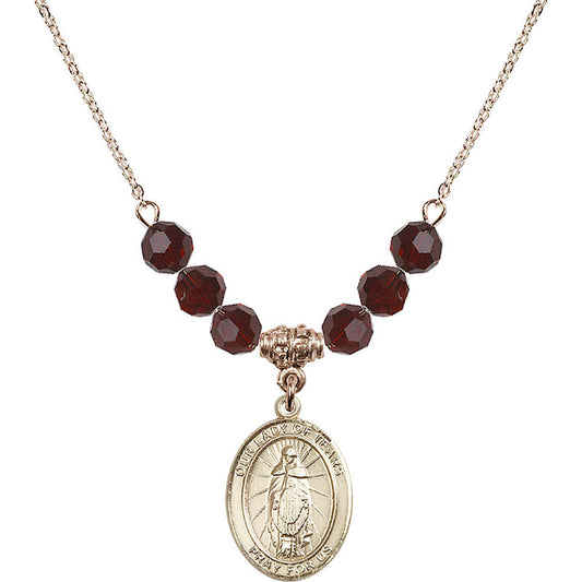 14kt Gold Filled Our Lady of Tears Birthstone Necklace with Garnet Beads - 8346