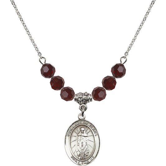 Sterling Silver Our Lady of Tears Birthstone Necklace with Garnet Beads - 8346