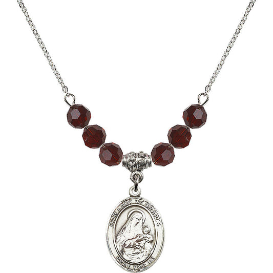 Sterling Silver Our Lady of Grapes Birthstone Necklace with Garnet Beads - 8347