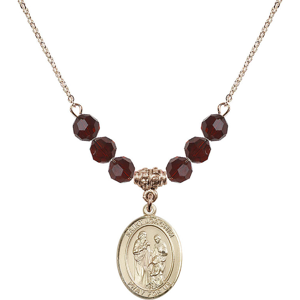 14kt Gold Filled Saint Joachim Birthstone Necklace with Garnet Beads - 8348