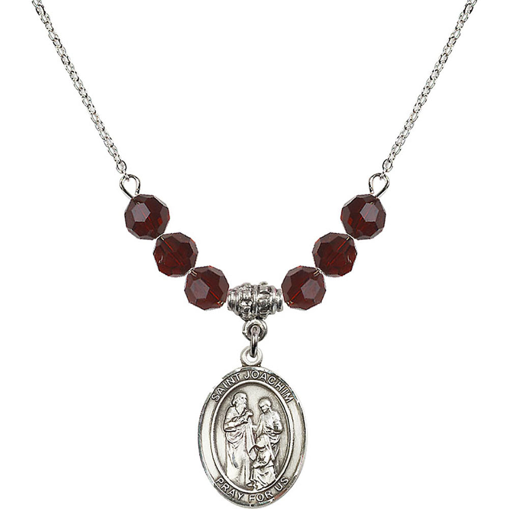 Sterling Silver Saint Joachim Birthstone Necklace with Garnet Beads - 8348