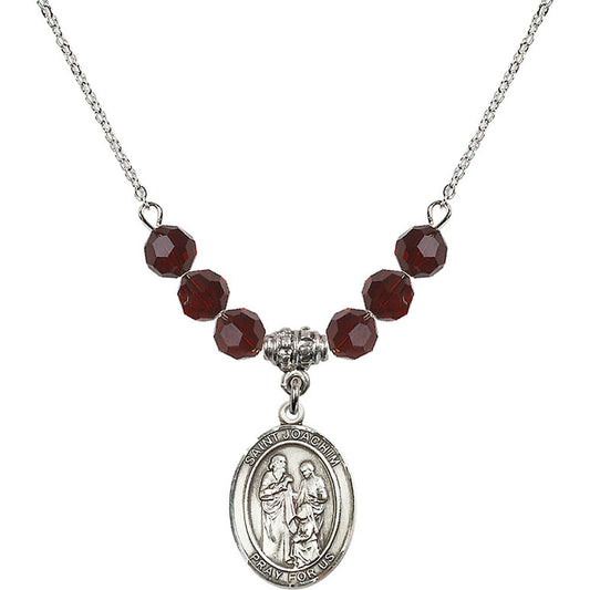 Sterling Silver Saint Joachim Birthstone Necklace with Garnet Beads - 8348