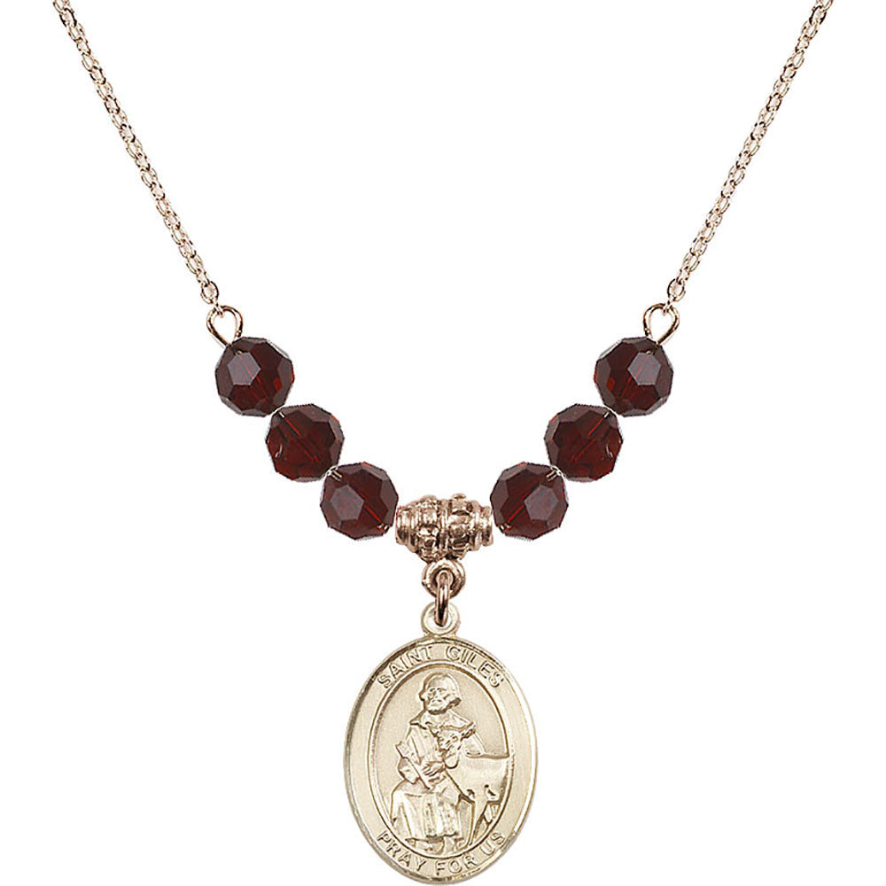 14kt Gold Filled Saint Giles Birthstone Necklace with Garnet Beads - 8349