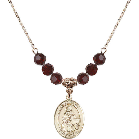 14kt Gold Filled Saint Giles Birthstone Necklace with Garnet Beads - 8349