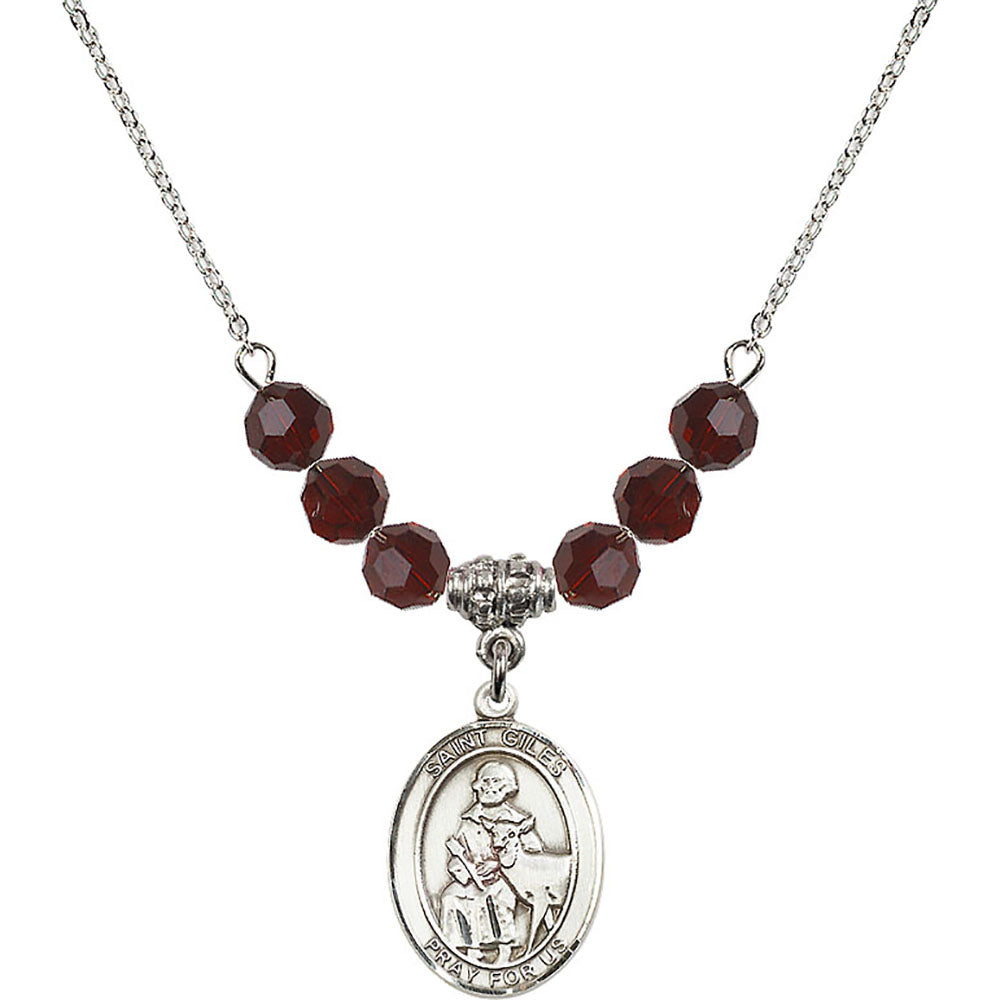 Sterling Silver Saint Giles Birthstone Necklace with Garnet Beads - 8349