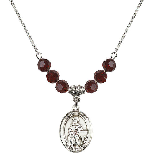 Sterling Silver Saint Giles Birthstone Necklace with Garnet Beads - 8349