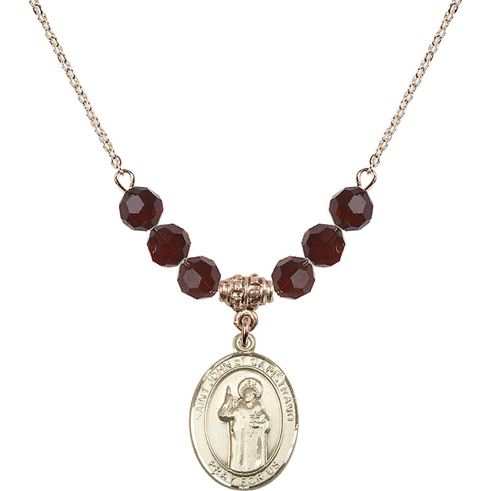 14kt Gold Filled Saint John of Capistrano Birthstone Necklace with Garnet Beads - 8350