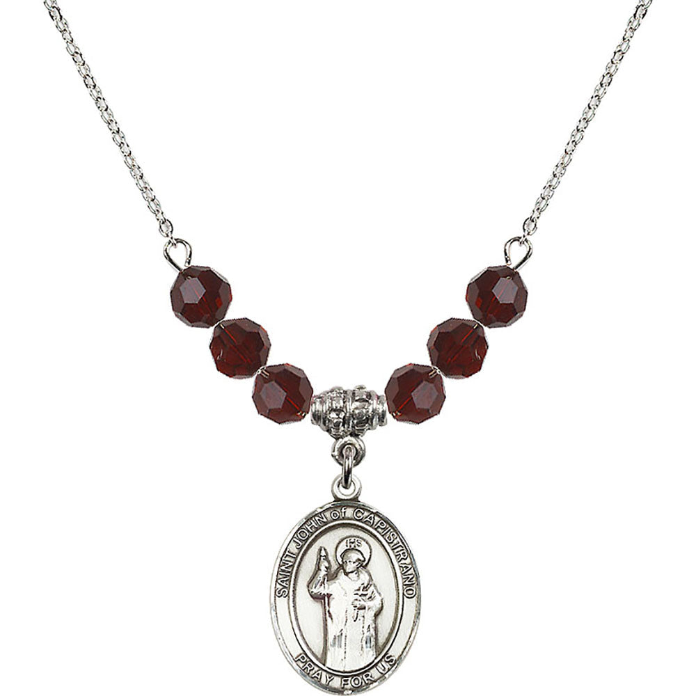 Sterling Silver Saint John of Capistrano Birthstone Necklace with Garnet Beads - 8350