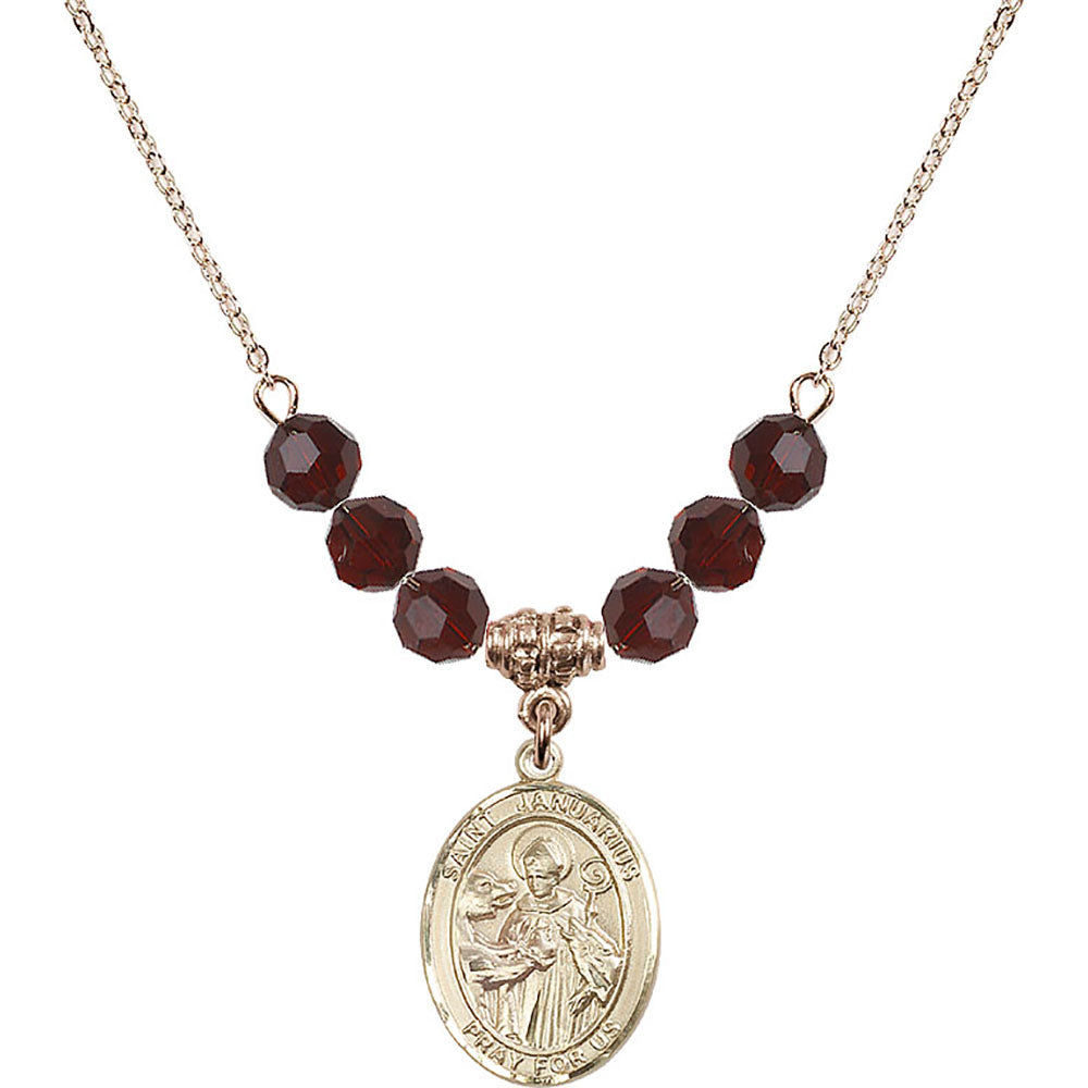 14kt Gold Filled Saint Januarius Birthstone Necklace with Garnet Beads - 8351