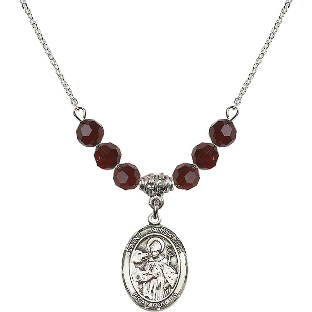 Sterling Silver Saint Januarius Birthstone Necklace with Garnet Beads - 8351