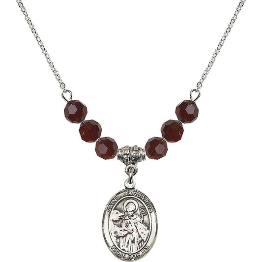 Sterling Silver Saint Januarius Birthstone Necklace with Garnet Beads - 8351