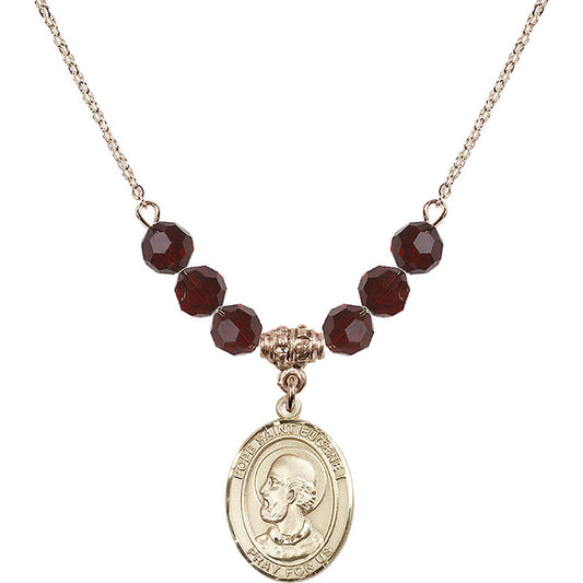 14kt Gold Filled Pope Saint Eugene I Birthstone Necklace with Garnet Beads - 8352