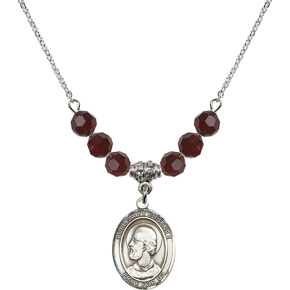 Sterling Silver Pope Saint Eugene I Birthstone Necklace with Garnet Beads - 8352