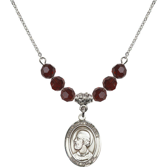 Sterling Silver Pope Saint Eugene I Birthstone Necklace with Garnet Beads - 8352