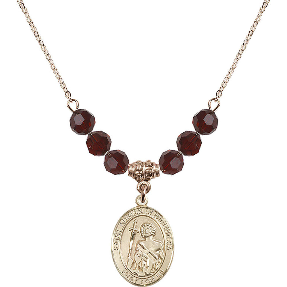 14kt Gold Filled Saint Adrian of Nicomedia Birthstone Necklace with Garnet Beads - 8353