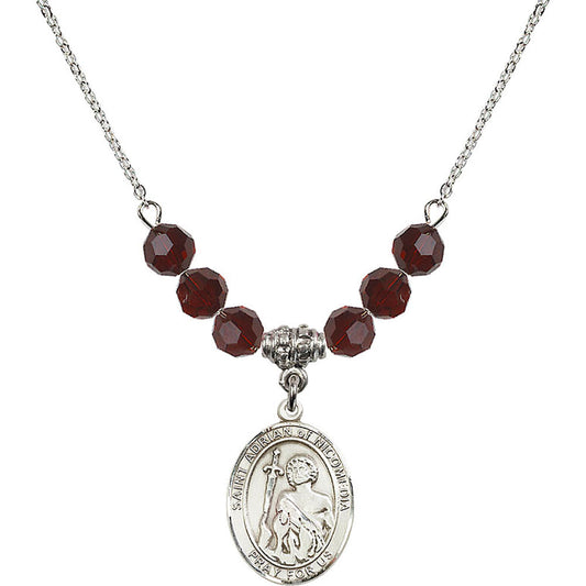 Sterling Silver Saint Adrian of Nicomedia Birthstone Necklace with Garnet Beads - 8353