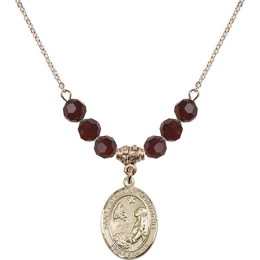 14kt Gold Filled Saint Catherine of Bologna Birthstone Necklace with Garnet Beads - 8354