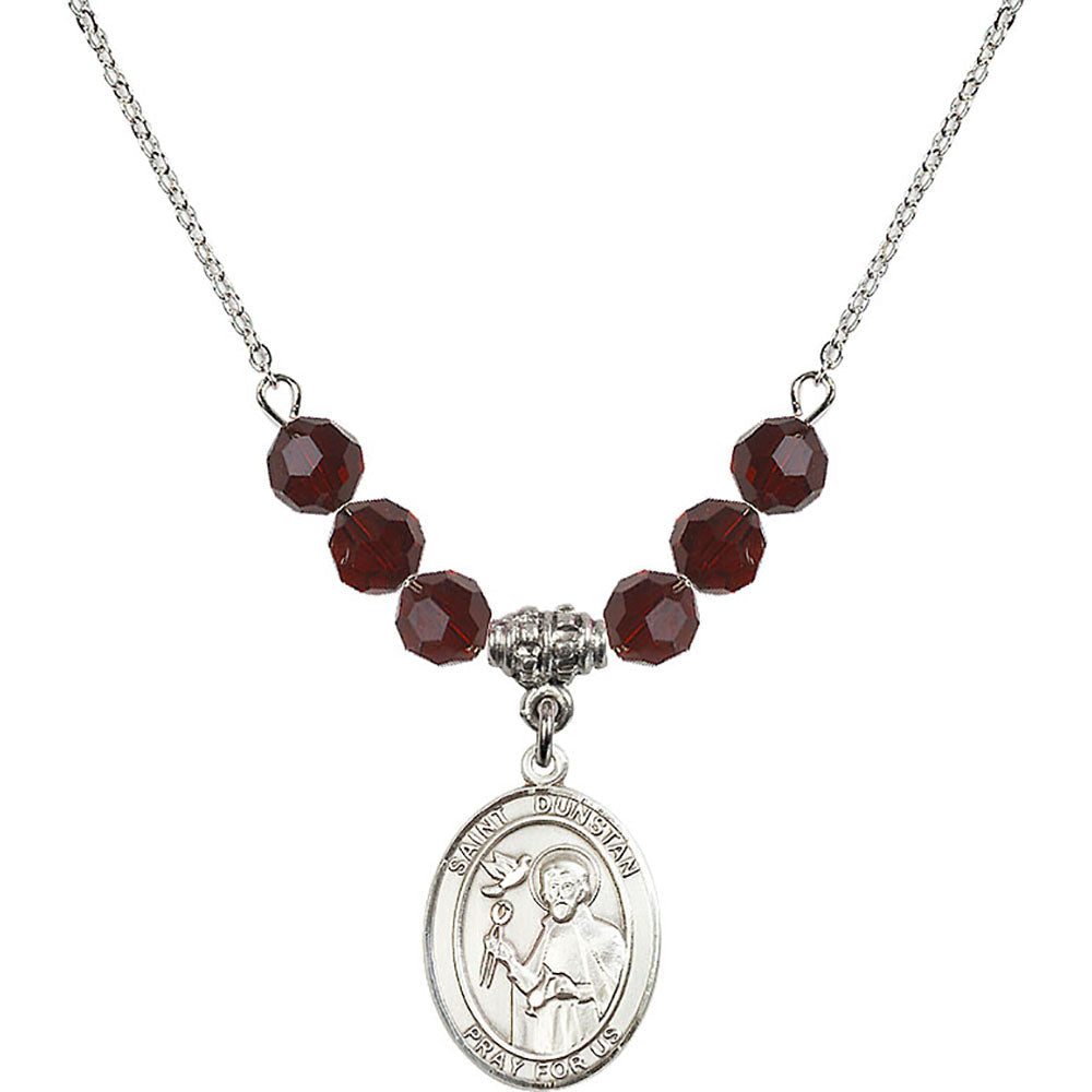 Sterling Silver Saint Dunstan Birthstone Necklace with Garnet Beads - 8355