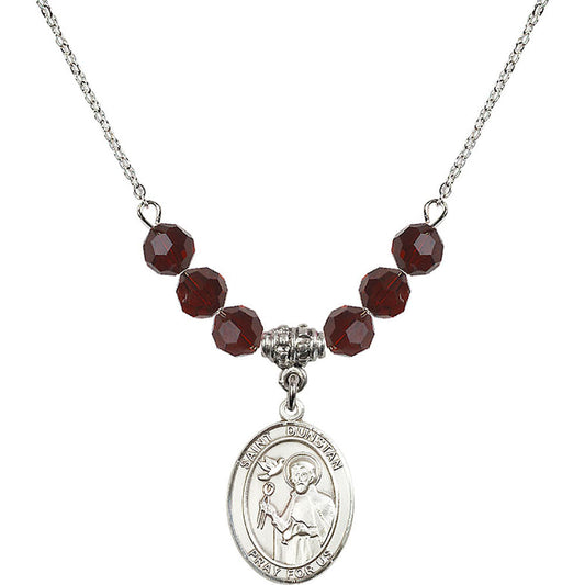 Sterling Silver Saint Dunstan Birthstone Necklace with Garnet Beads - 8355