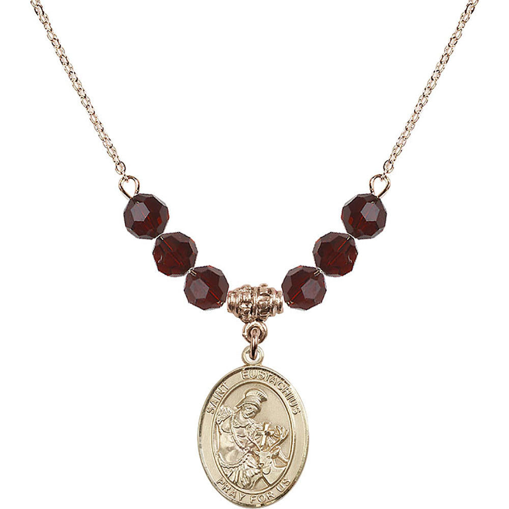 14kt Gold Filled Saint Eustachius Birthstone Necklace with Garnet Beads - 8356
