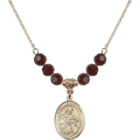 14kt Gold Filled Saint Eustachius Birthstone Necklace with Garnet Beads - 8356