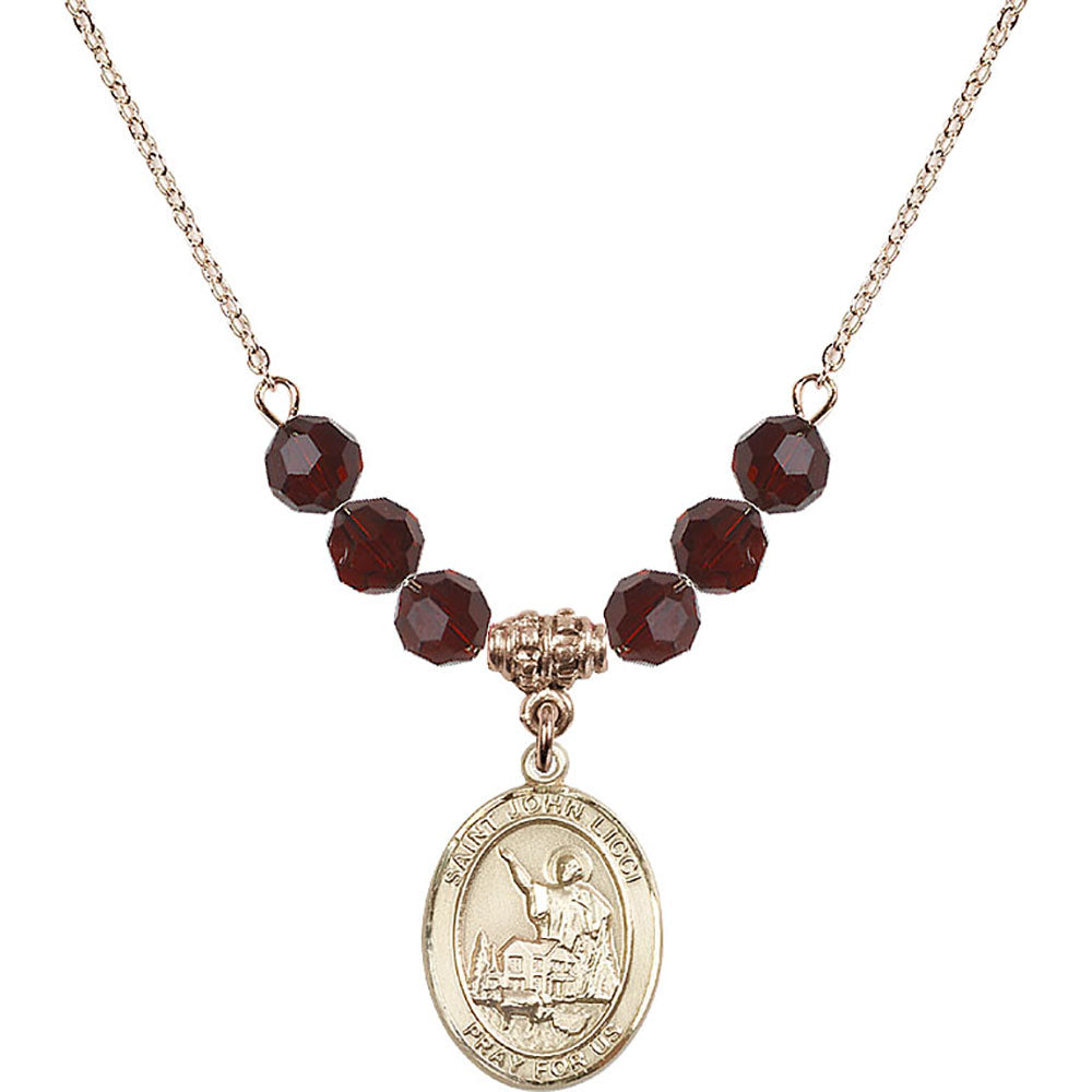 14kt Gold Filled Saint John Licci Birthstone Necklace with Garnet Beads - 8358