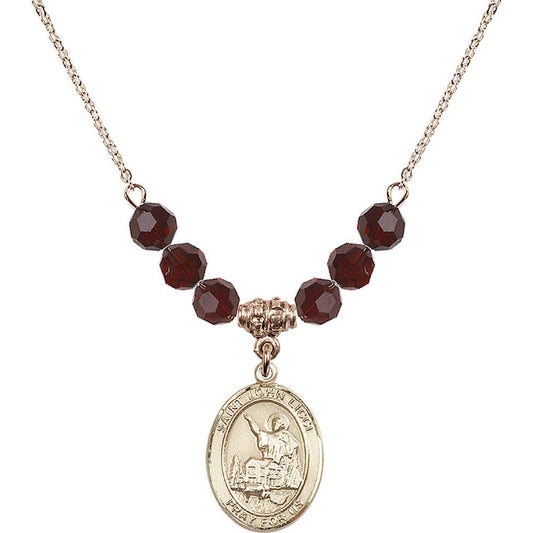 14kt Gold Filled Saint John Licci Birthstone Necklace with Garnet Beads - 8358