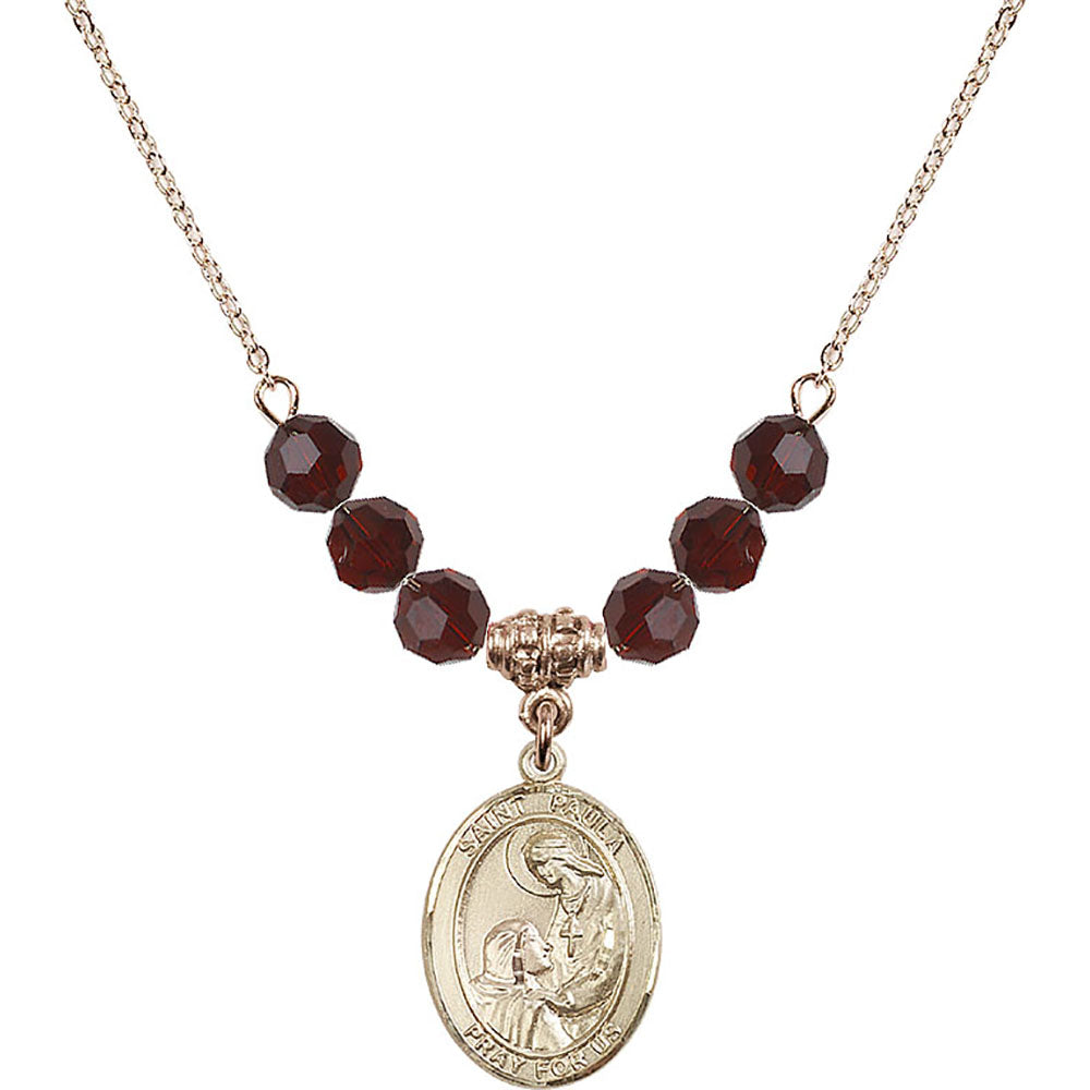14kt Gold Filled Saint Paula Birthstone Necklace with Garnet Beads - 8359