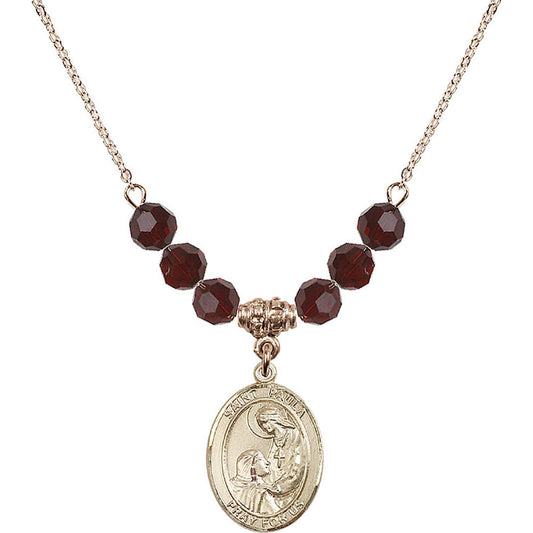 14kt Gold Filled Saint Paula Birthstone Necklace with Garnet Beads - 8359