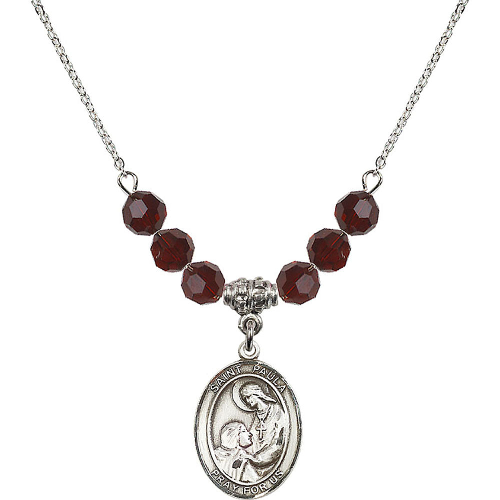 Sterling Silver Saint Paula Birthstone Necklace with Garnet Beads - 8359
