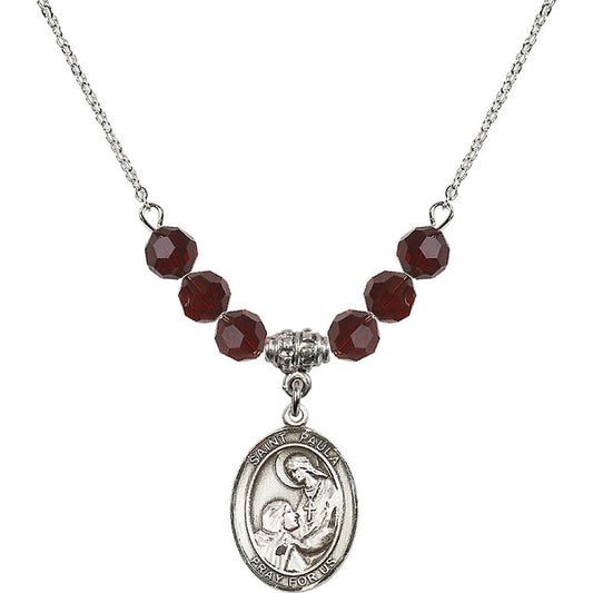 Sterling Silver Saint Paula Birthstone Necklace with Garnet Beads - 8359