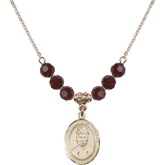 14kt Gold Filled Saint Josephine Bakhita Birthstone Necklace with Garnet Beads - 8360