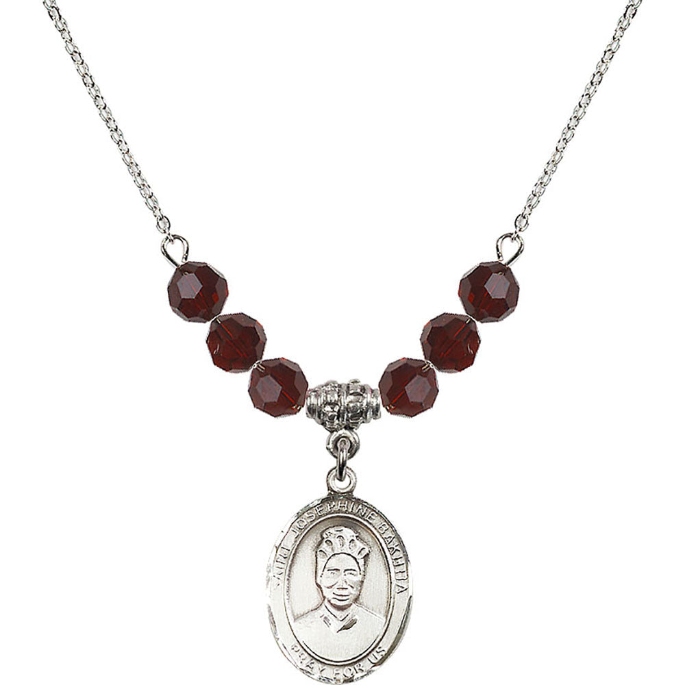 Sterling Silver Saint Josephine Bakhita Birthstone Necklace with Garnet Beads - 8360