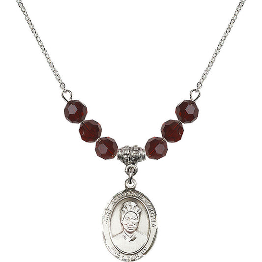 Sterling Silver Saint Josephine Bakhita Birthstone Necklace with Garnet Beads - 8360