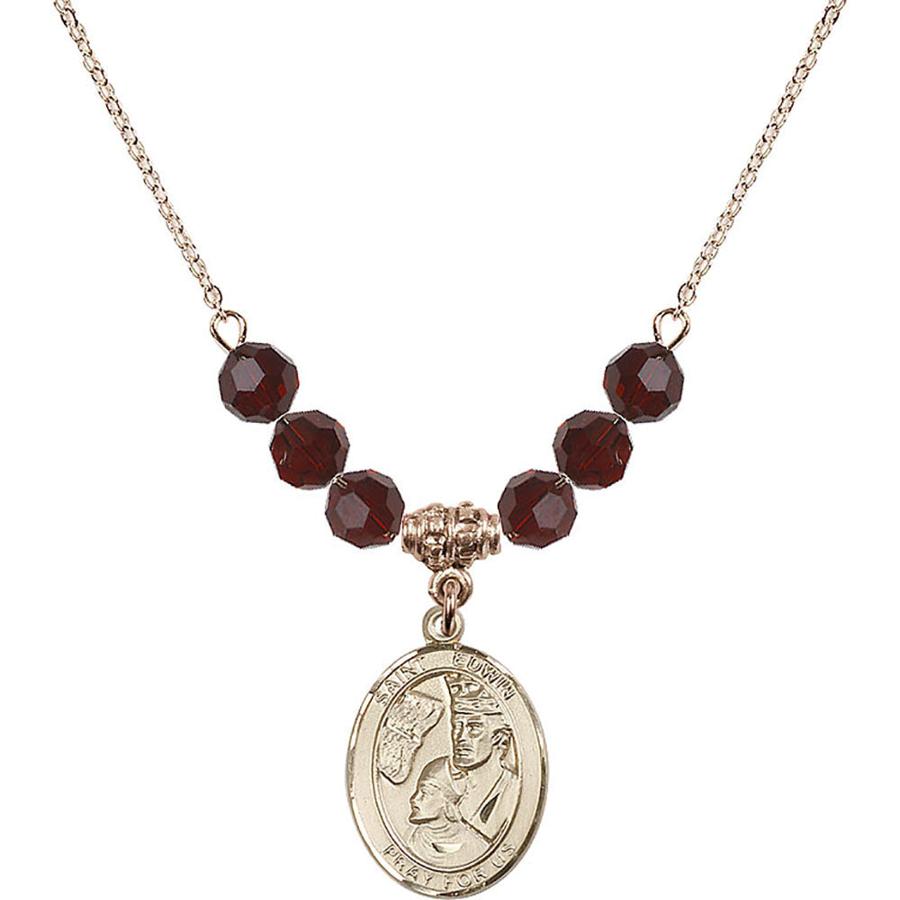 14kt Gold Filled Saint Edwin Birthstone Necklace with Garnet Beads - 8361