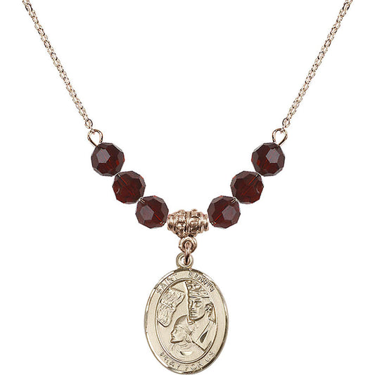 14kt Gold Filled Saint Edwin Birthstone Necklace with Garnet Beads - 8361