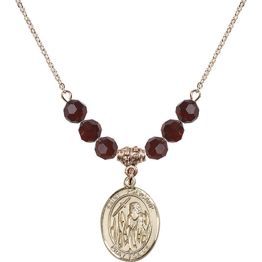 14kt Gold Filled Saint Polycarp of Smyrna Birthstone Necklace with Garnet Beads - 8363
