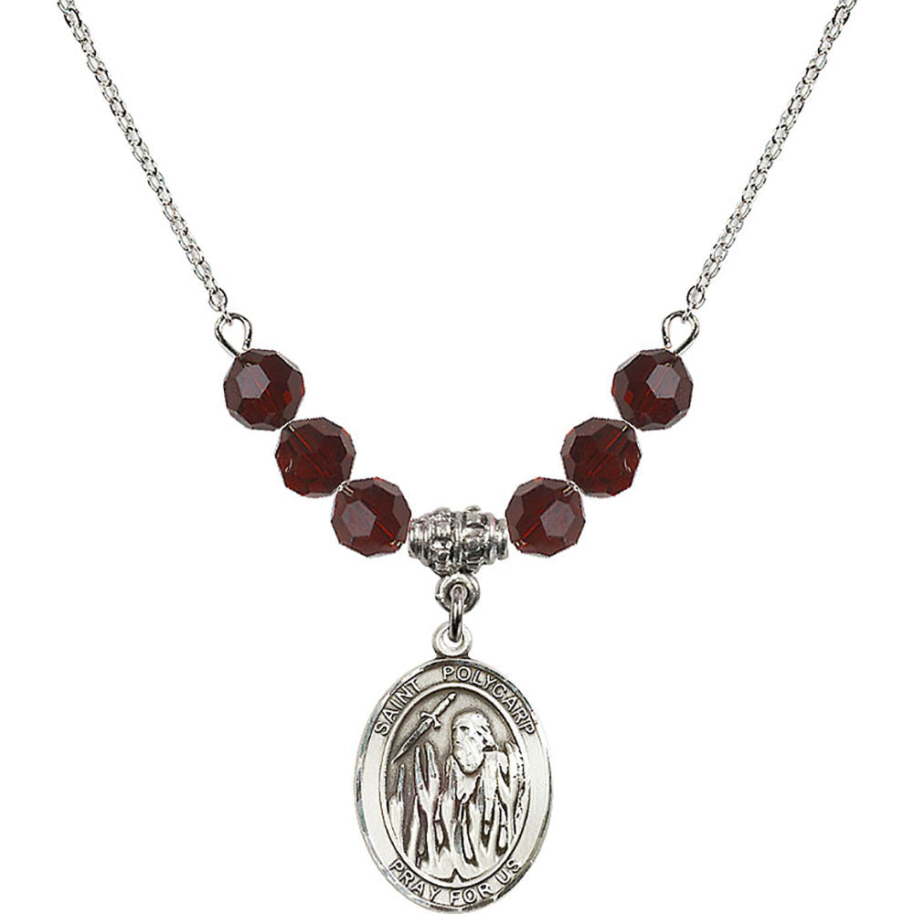 Sterling Silver Saint Polycarp of Smyrna Birthstone Necklace with Garnet Beads - 8363
